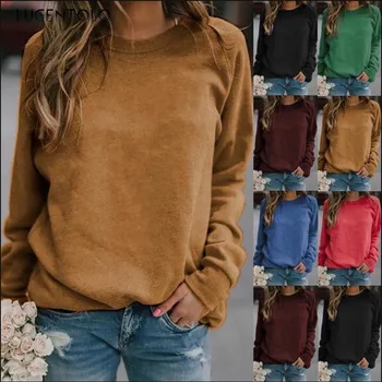 

Women Sweatshirt Spring Autumn O-neck Plus Size Casual Straight Candy Solid Long Sleeve Fashion Simple Sweatshirts
