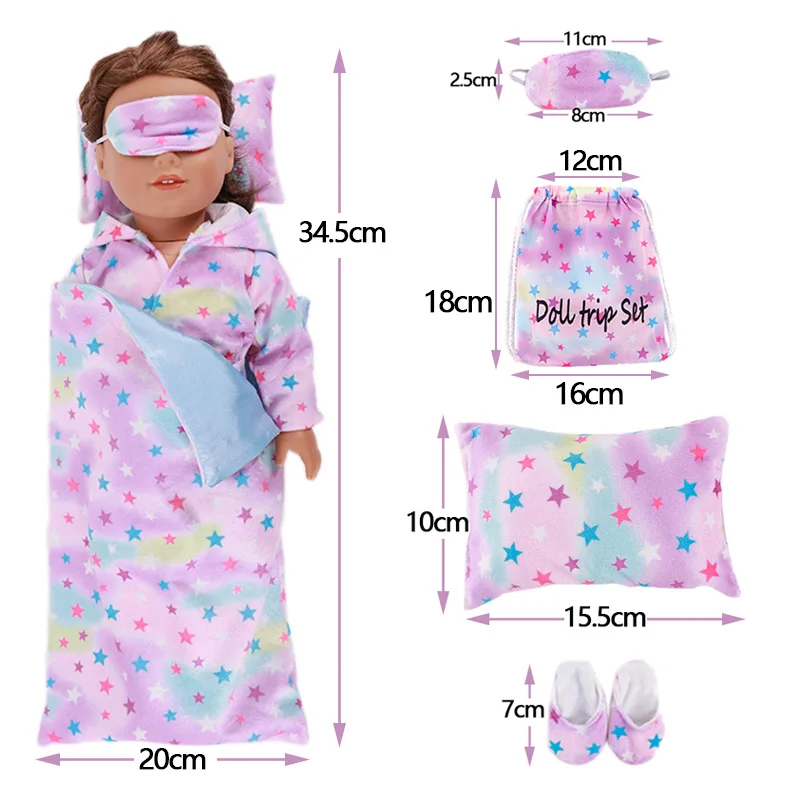 6Pcs Doll Sleeping Bag Bathrobes,Unicorn Jumpsuits,Sleeping Bag