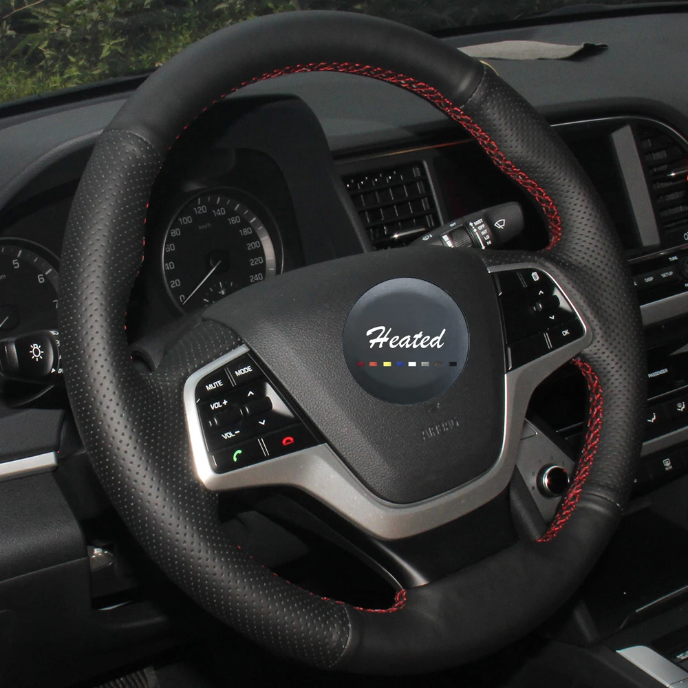 Чехол для руля из натуральной кожи Hyundai Elantra 4 solaris 2016 2017|leather steering wheel cover|steering coverwheel