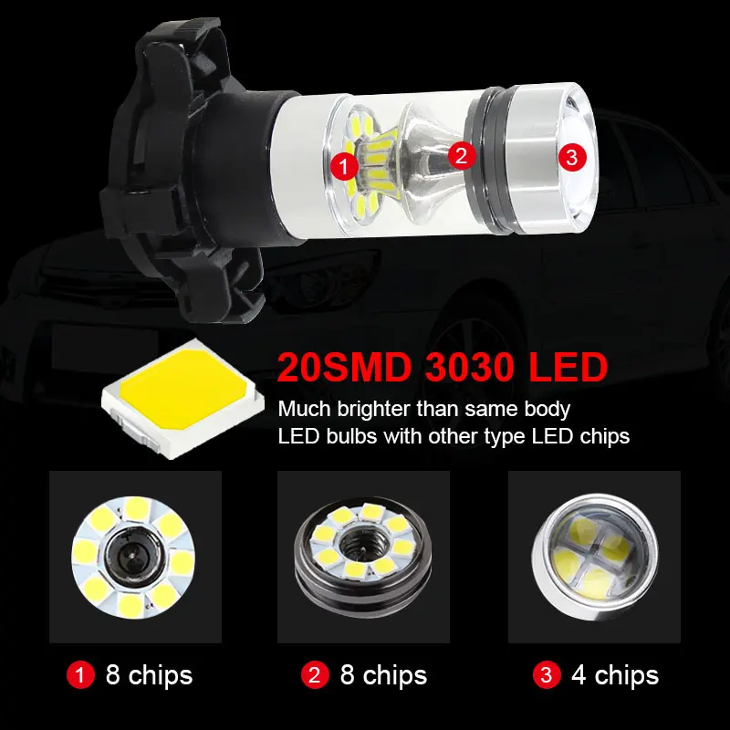 2 шт. Янтарный цвет: желтый белый 20SMD 100w PY24W 5200s светодиодный лампы ж/отражатель