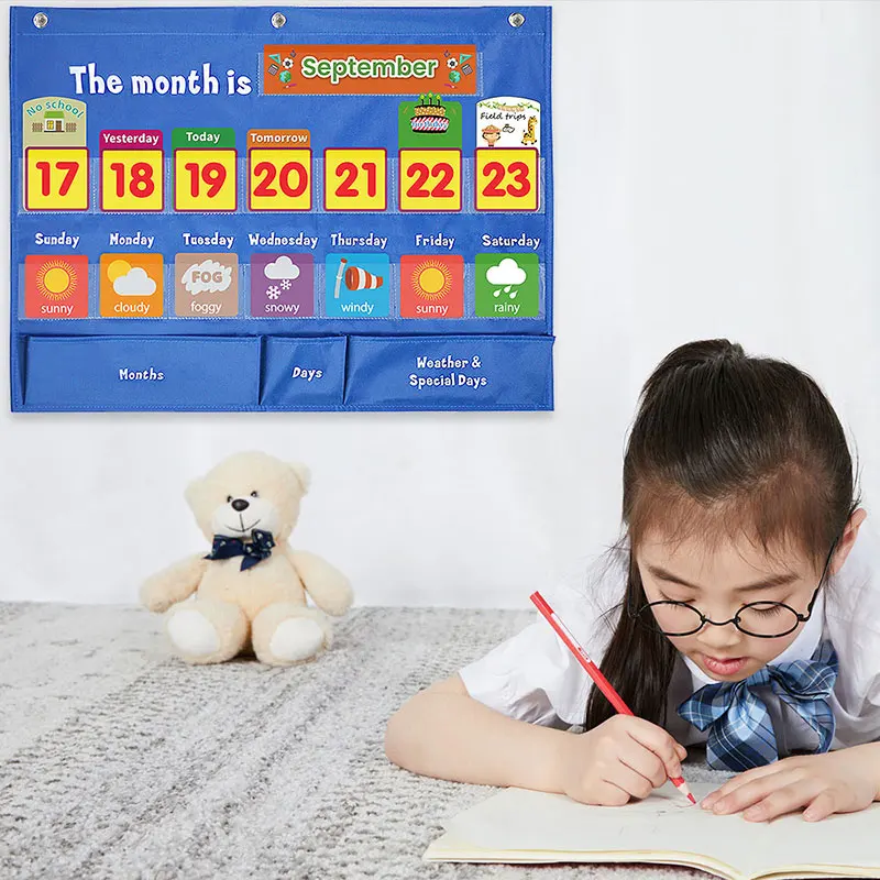 Early Education Calendar Weather Hanging Bag Learning Toys Learning Cognitive Calendar Weather Card Hanging Bag Educational Toys 3