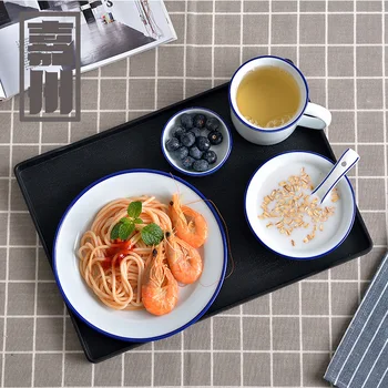 

FANERCY Single Cutlery Set Ceramic Breakfast Bowl Dish Creative Small Blue Line Tableware Household Dish Bowl Spoon Dishes Sets