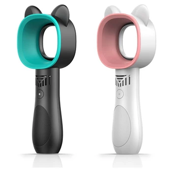 

EAS-2 Pcs Cute Cat Outdoor USB Rechargeable Fan Bladeless Fan Handheld Mini Cooler No Leaf Handy Cooling Fan, Pink & Blue