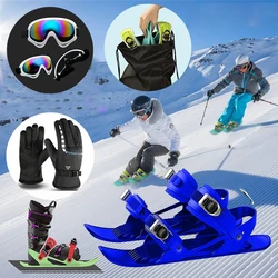 Portable Mini Adult Kid Adjustable Binding Skiboard Skates Snow Short Skis Winter Shoes Sled Ski Goggles Gloves Sport Set Gift