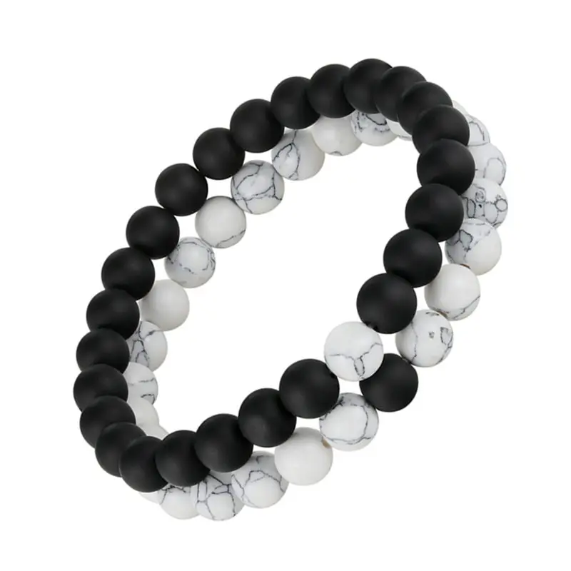 2pcs/set Distance Bracelet Crown Beads Charm Natural Stone Bracelets for Women Men Couples