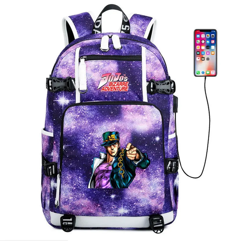 E JoJos bizare Adventur Наплечная Сумка модная школьная сумка jorno зарядка через usb тканевый рюкзак для ноутбука рюкзак для путешествий для подростков - Цвет: E
