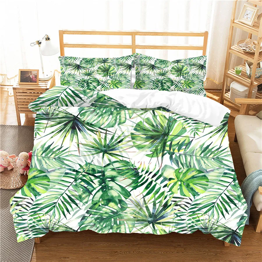 A Bedding Set 3D Printed Duvet Cover Bed Tropical Green Plant Home Textiles for Adults Bedclothes with Pillowcase #RDZW28 | Дом и сад