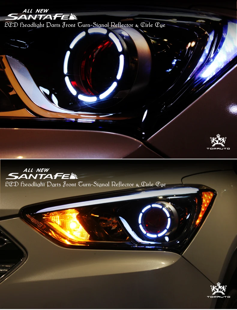  For Hyundai New Santafe 2017 Refit Xenon Headlight Assembly LED Angel Eye Daytime Lantern - 4000192216926