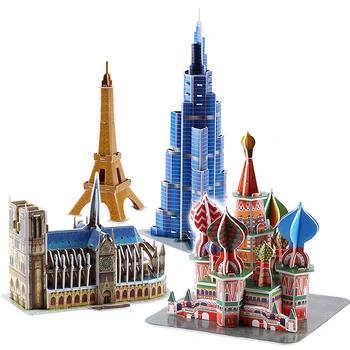 DIY Architecture 3D Cardboard Puzzle Toys Notre Dame de Paris Eiffel tower Vasily Cathedral World Famous Architectural Model Toy 1