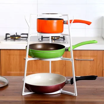 

1pc 4 Tier Storage Rack Prime Useful Durable Pan Organizer Pan Shelf Storage Rack for Bathroom Kitchen Hallway