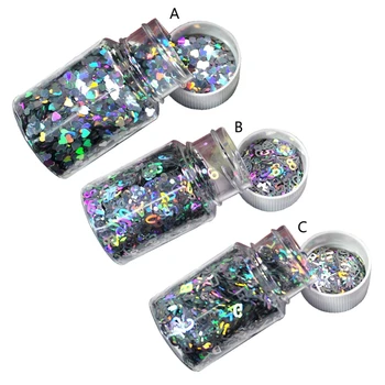 

Holographic Lasers Silvery Chunky Glitter Epoxy Resin Festival Chunky Hexagons Heart Number Letters Sequins 10g Per