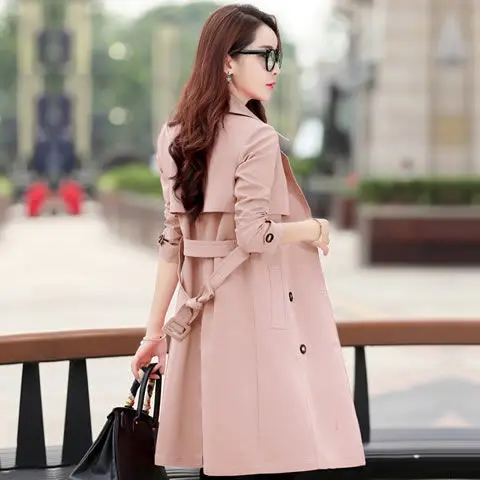

Spring Trench Coat for Women Streetwear Turn-down Collar Double Breasted Coats Female Plus Size 3XL XXXL Sobretudo Feminino