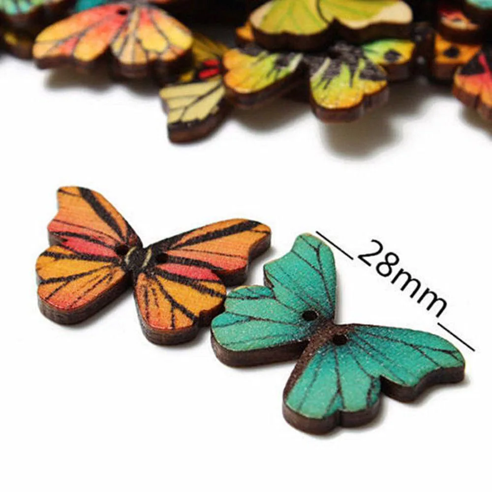 

50PC 2 Holes 1 Size Colorful Butterfly Wooden Buttons Fit Sewing And Scrapbooking Sewing Buttons For Craft DIY Mixed