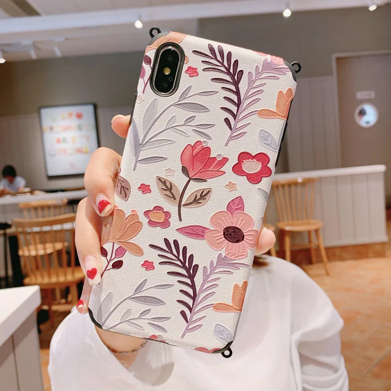 Чехол из ТПУ с цветами и ремешком через плечо для iphone huawei Honor 8x 9x Play 3 10 10i V10 20 20s 20i Pro V20 - Цвет: Style-1
