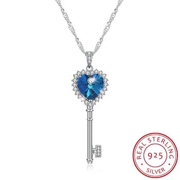 

INALIS 925 sterling silver female suspension pendant neck diamond crystal key necklace gifts for women's jewelry a girl
