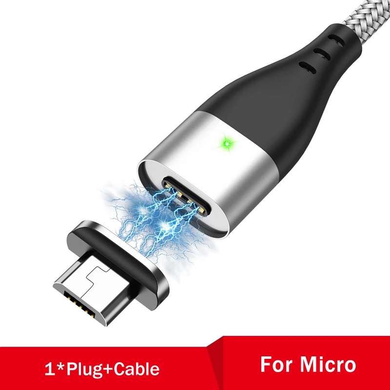 Магнитный кабель для быстрой зарядки USLION 3A Micro usb type C для iPhone 11 Pro XS Max XR X samsung S10, магнитный шнур для зарядки и передачи данных - Цвет: Silver For Micro