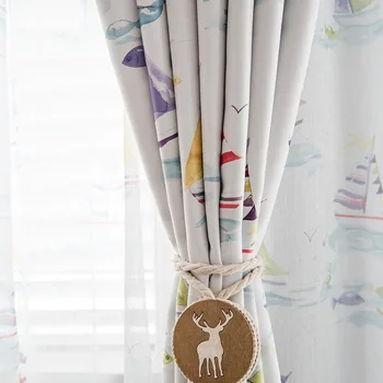 

Cartoon Sailboat Printed Curtain for Living Room Kids Boys Nursery Blackout Bay Window Treatment Drapes JS222C