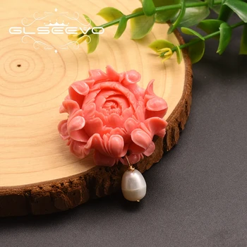 

GLSEEVO Big Coral Flower Brooch Natural Fresh White Pearl For Women Girl Accessories Handmade Fine Jwellery GO0352A