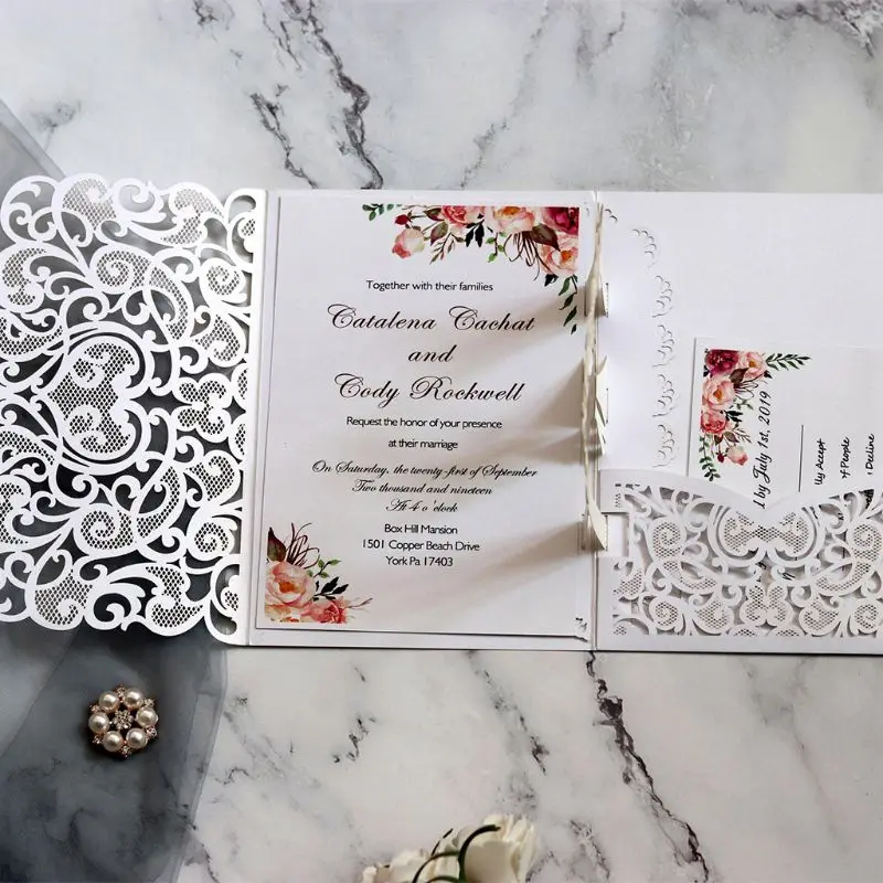  10pcs 3D Pop up Wedding Invitation Cards Laser Cut with envelope for Wedding 72XF - 4000389139684