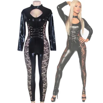 

Latex Zipper Wetlook teddies Gothic Faux Leather Bodysuit sleeveless Fetish PVC Teddy Lingerie Erotic Clubwear Fetish Jumpsuit