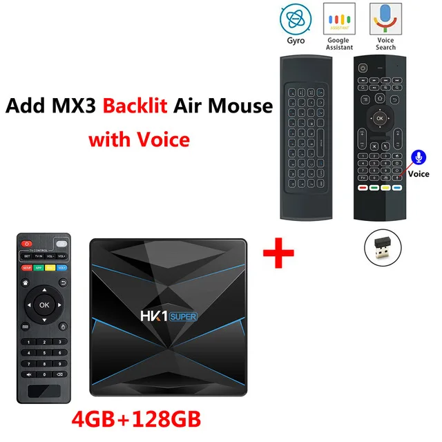 ТВ-приставка HK1 Super RK3318 4K HD 4GB ram DDR4 Android tv Box 64GB 128GB 2,4G/5G Двухдиапазонная Wi-Fi Bluetooth 4,0 телеприставка - Цвет: 4G128G add MX3L mic