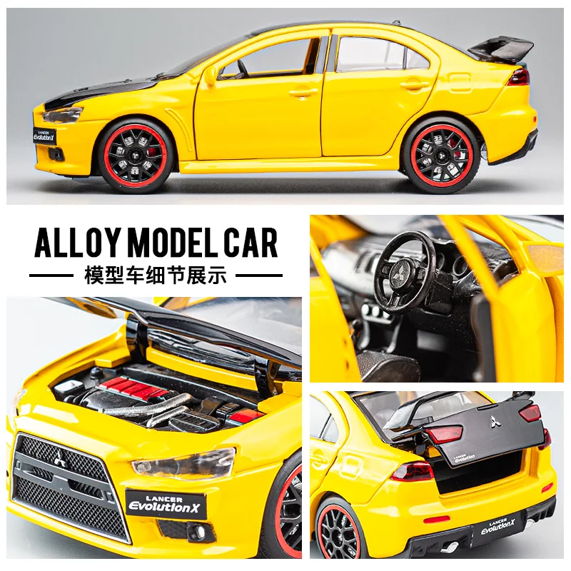 Mitsubishis Lancer-coche de carreras de aleación, modelo de coche de juguete de Metal fundido a presión, sonido y luz de alta simulación, regalo para niños, 1:32, Evo X 10