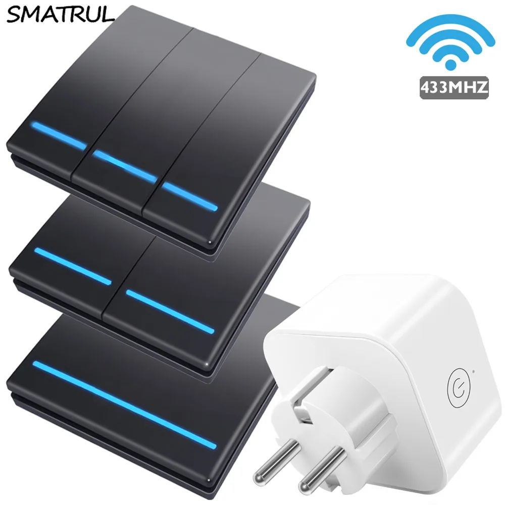 

SMATRUL Smart wireless socket power Wall Electrical Outlet Remote Control RF 433Mhz EU plug home push Switch Light 220V 10A