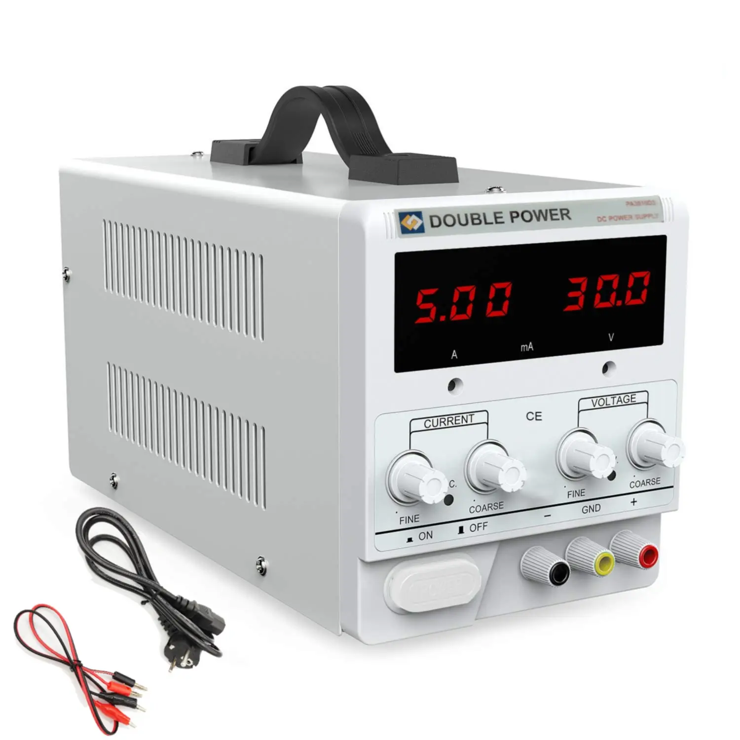 Digital DC Power Supply Variable Bench 30V 10A with Alligator Leads Power Cable 