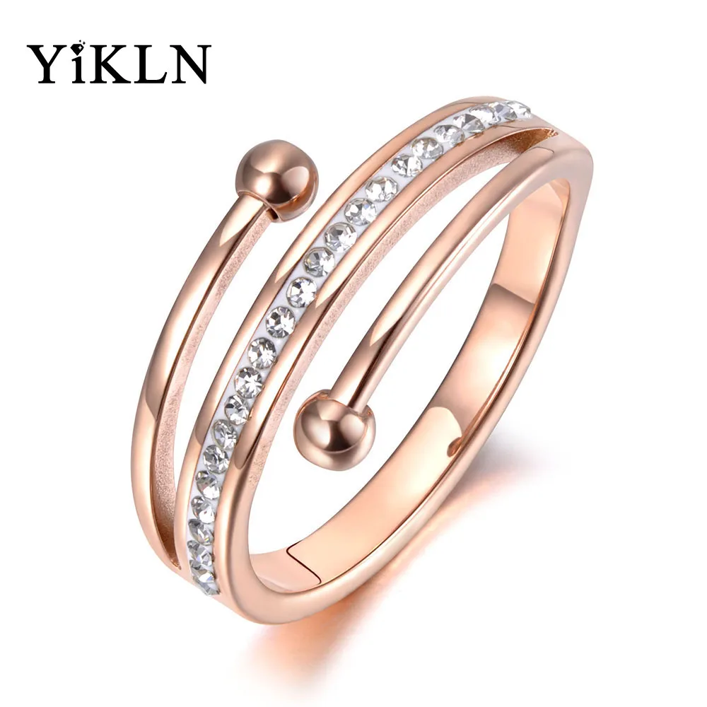 

YiKLN Trendy 3 Layers Anniversary Rings Jewelry Stainless Steel Mosaic Rhinestone Clay Party Ring For Women Girl Anneau YR19057