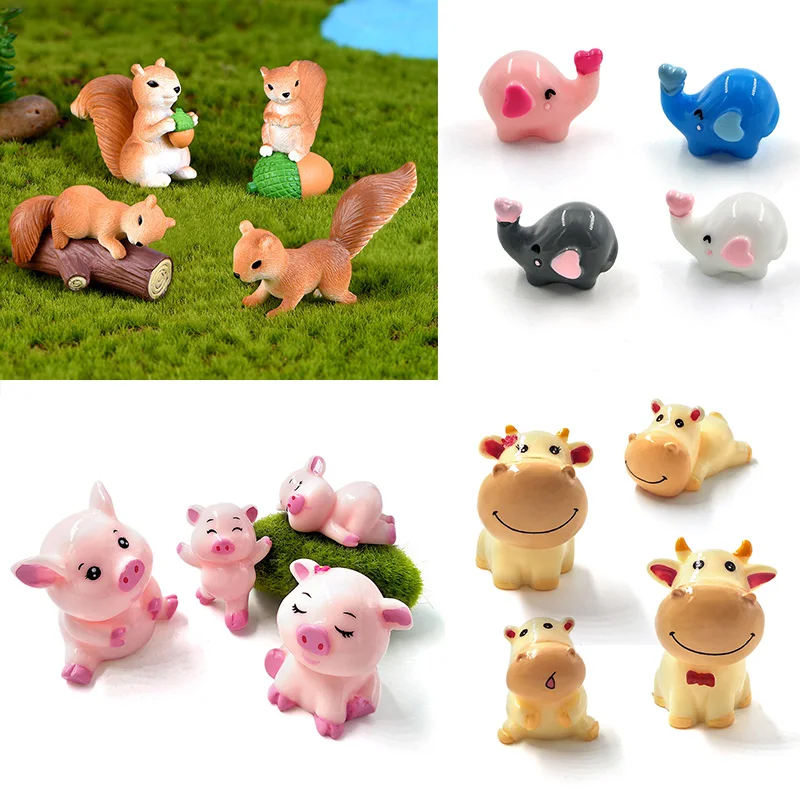 Christmas Penguin Rabbit Squirrel Cat Dog Cow Pig Animal Model Action Figure 4pc Cake Decoration Toy Set Children Doll House for action figure