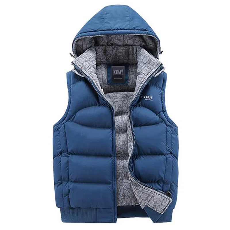 Куртка мужская без рукавов Veste Homme мужская зимняя модная повседневная куртка мужская с капюшоном с хлопковой подкладкой Мужской Жилет утепленный жилет - Цвет: Синий