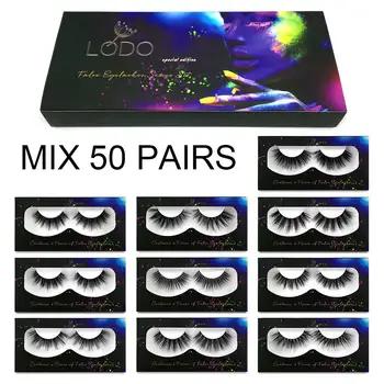 

LTWEGO 50 pairs mink eyelashes in bulk natural long false lashes fluffy wispy lash extension makeup handmade wholesale faux cils