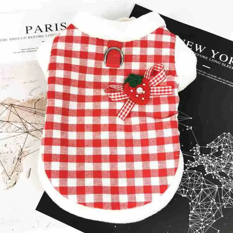

2019 New Style Autumn And Winter Pet Clothes Stereo Strawberry Pet Nursing Traction Cotton-padded Clothes Dog Supplies