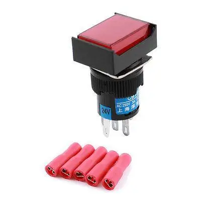 

DC24V Red Light Lamp Latching Pushbutton Switch + 5 x Crimp Connectors