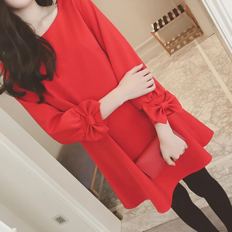 

Large GIRL'S 2019 Fall And Winter Clothes Korean-style Large Size Dress Mid-length Skirt Base Skirt Long Sleeve Loose-Fit Dress