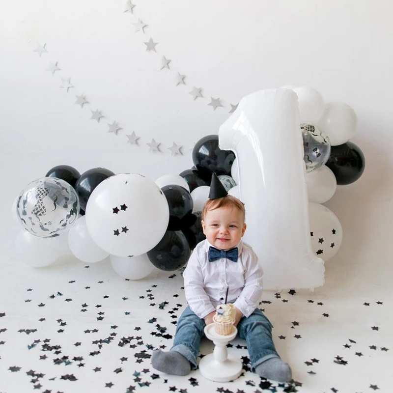 

33pcs Baby Shower Balloon Garland Arch Kits Black White Latex Ballons 1 2 3 Number Helium Globos Birthday Party Decorations Kids