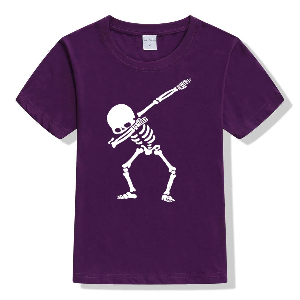 Детская футболка; черные футболки в стиле панк с изображением скелета для мальчиков и девочек; футболки с забавным черепом для подростков; летняя повседневная одежда для малышей