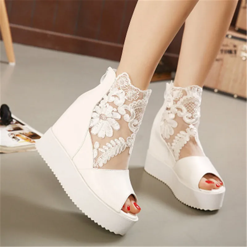 

2020 Summer Thick Bottom Fish Mouth Sandals With Breathable Mesh Casual Shoes platform sandals femme wedge sandals women Sandals