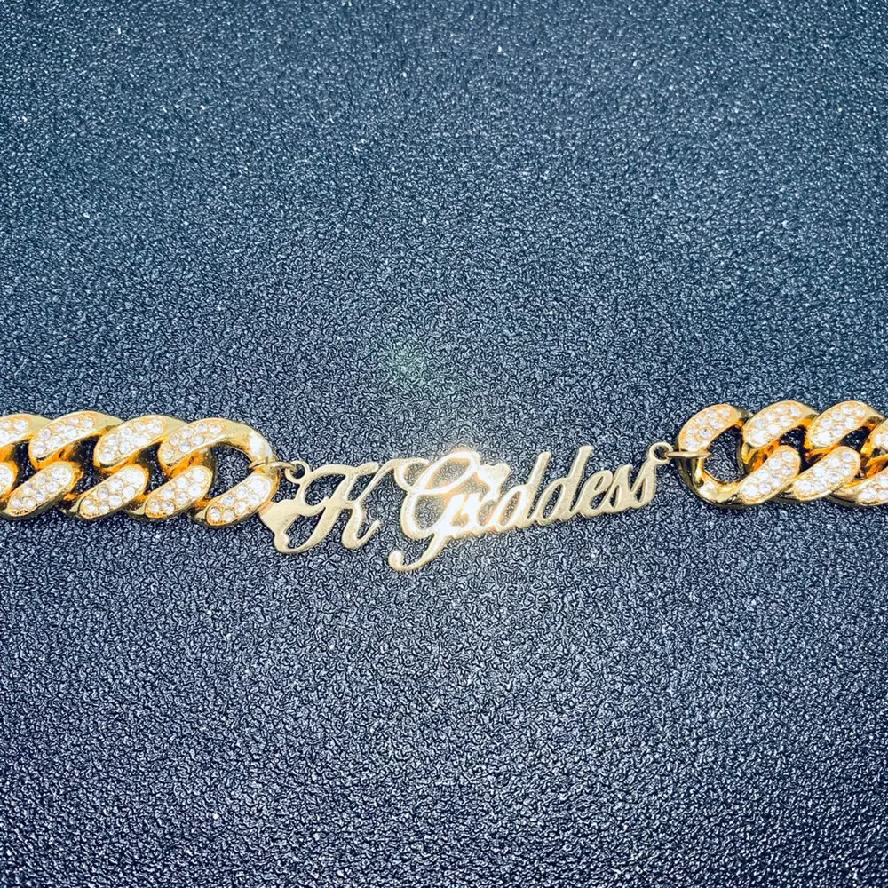 Custom Name Words Hip Hop Jewelry BIG Zircon Chain with Stainless Steel  Name plate