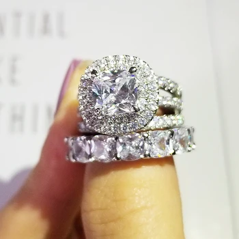 

2020 New 925 Sterling Silver Cushion Cut Finger Ring Sets for Women Jewelry Pure Wedding Engagement Rings personalized R5714