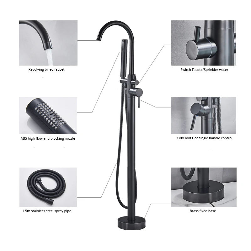 Bathtub Faucet Uythner Freestanding Bathtub Faucet Set Floor Standing Bath Mixer Tap Dual Handle Black Bathtub Tap For Bathroom Faucets