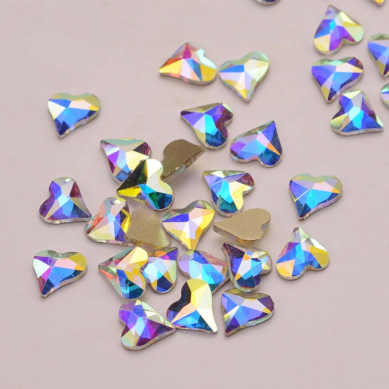 30pcs Golden Back AB Color Flatbacks No-Hotfix Rhinestones CRYSTAL Nail Art Crystal Flat Back Rhinestones For Nails - Цвет: Heart-8x9mm