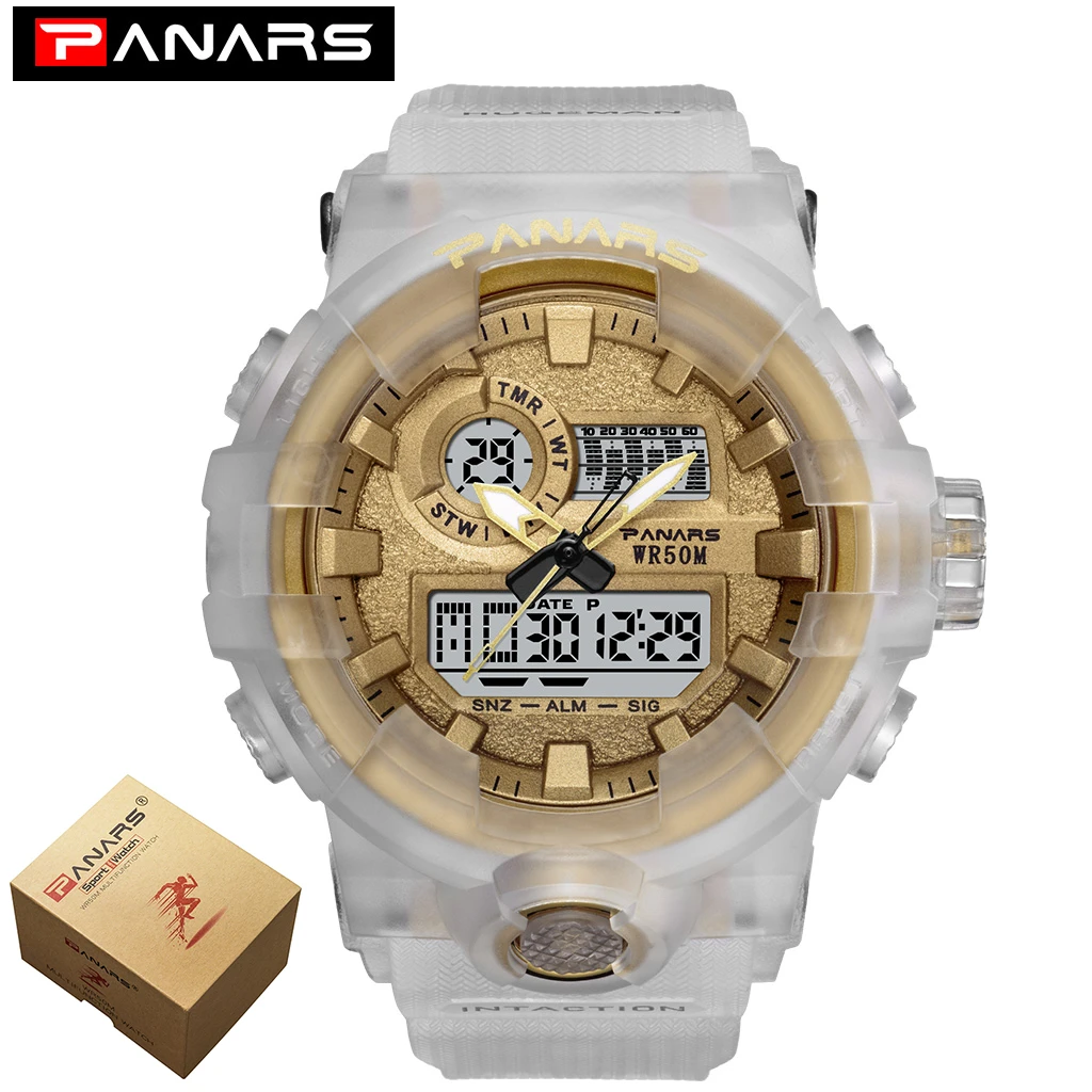 PANARS G стильные спортивные мужские часы военные цифровые часы мужские уличные многофункциональные мужские водонепроницаемые часы Relojes Hombre - Цвет: Gold with box