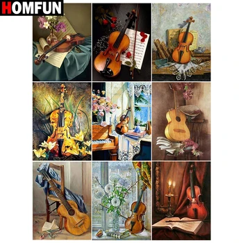 

HOMFUN 5D DIY Full Diamond Embroidery "Violin window flower" Diamond Painting Cross Stitch Rhinestone Home Decoration