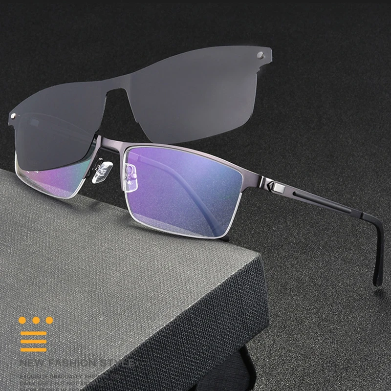 Gmei Optische Halb Randlose Optische männer Brillen Rahmen Mit Magnetic Clip-auf Sonnenschirme Metall Legierung Brillen brillen