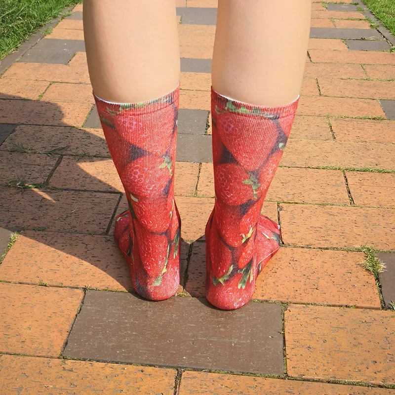Забавные двухсторонние художественные носки с 3D принтом хот-дог клубника Фламинго гамбургер пицца мода харадзюку длинные женские хлопковые женские носки