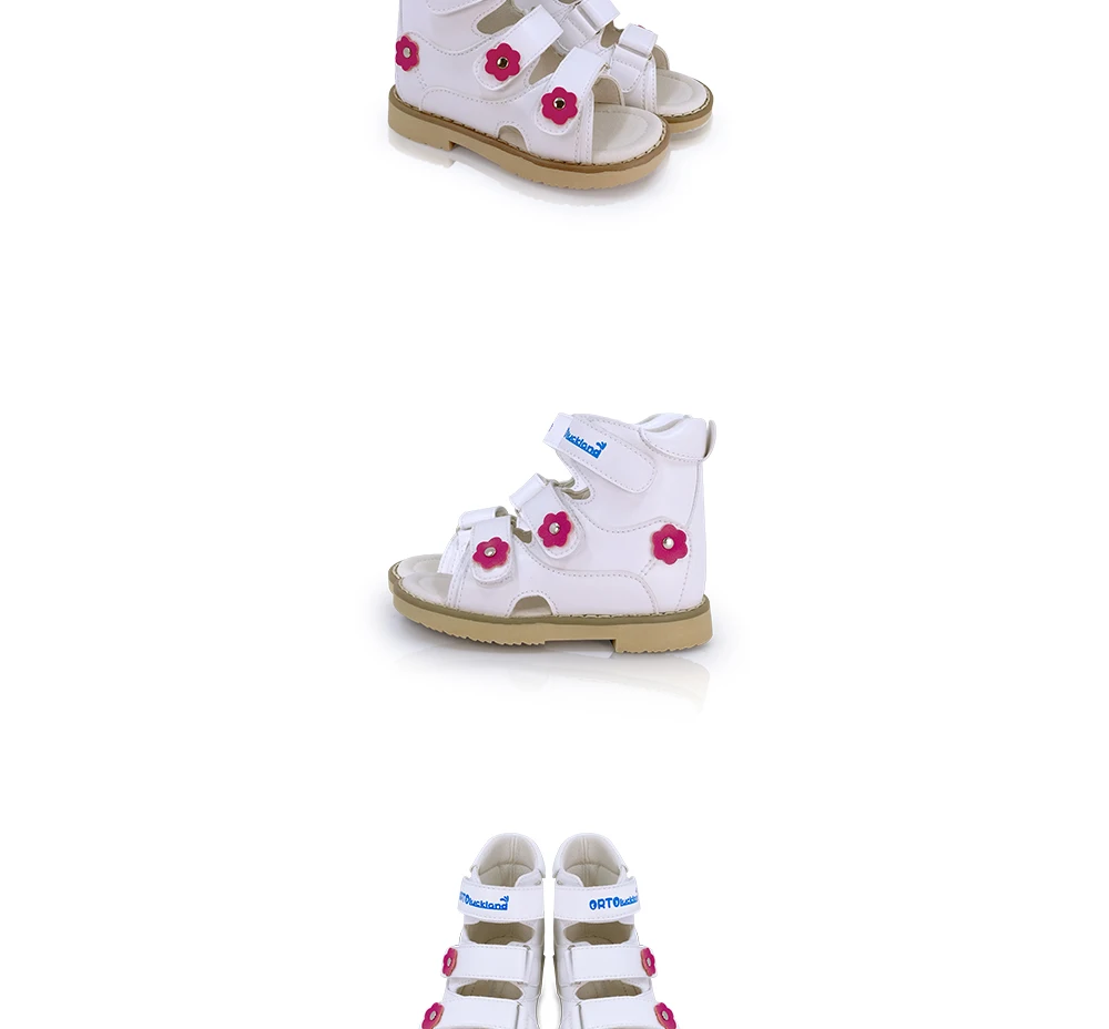 Kids Girls High-top Corrective Shoes White Genuine Leather Orthopedic Sandals with Lovely Flower Spring Summer Shoes for Health