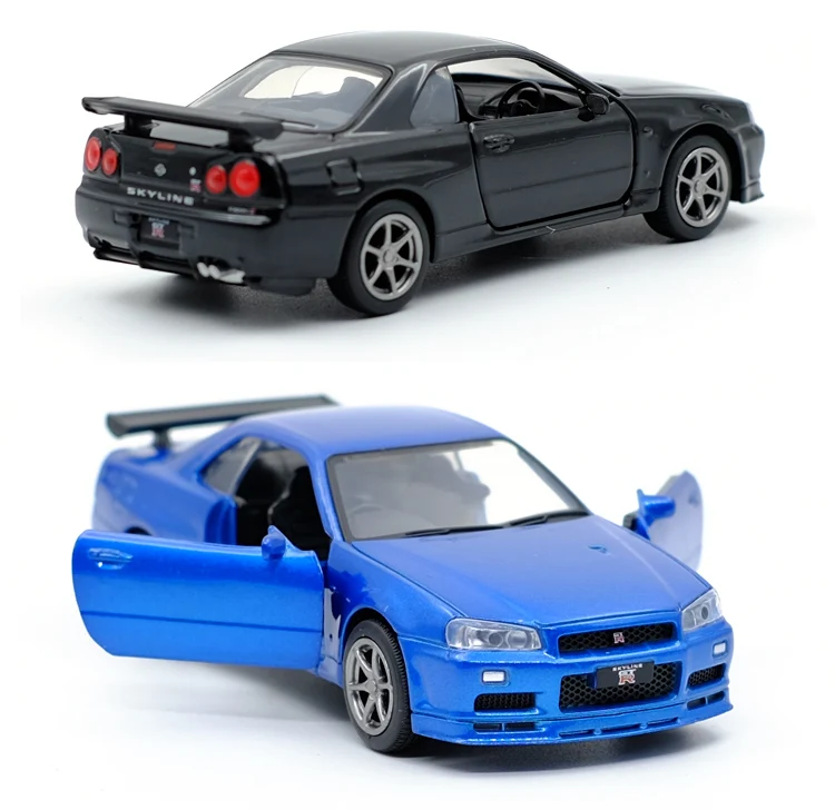 JK 1:36 Skyline GTR R34 спортивный автомобиль литая под давлением модель автомобиля игрушка с оттягиванием для детей подарки коллекция игрушек