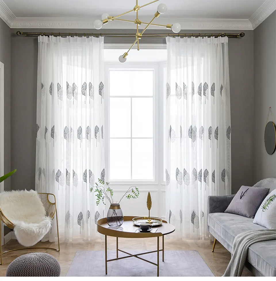 Tulle Window Curtain for Living Room Bedroom Sheer Curtains for Kitchen Modern Embroidered Window Screening  Voile Curtains