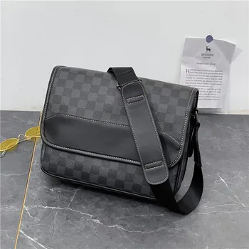 

Man Shoulder Bag Luxury Popular PU Leather Business Style Men's Plaid Pattern Crossbody Bag Fashion Casual Flap Classic Bag